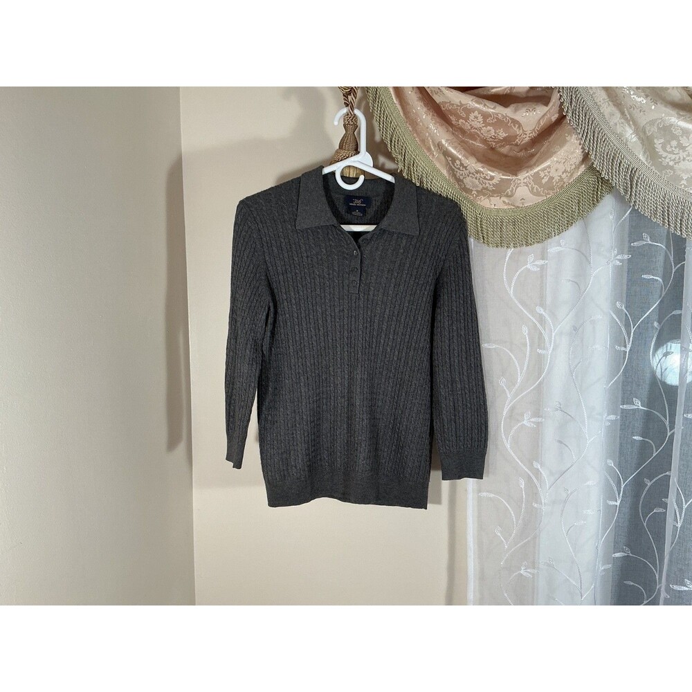 Brooks Brothers Silk Cashmere Cable Knit Sweater Gray Womens Medium